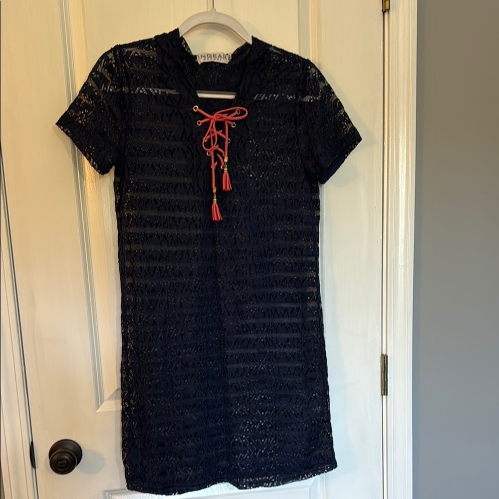 Ingear Navy Lace Swim Coverup with Red Accents